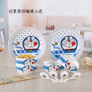 14头陶瓷餐具卡通创意碗碟勺筷盘套装学生礼品韩式餐具送礼佳品