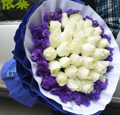 白玫瑰花束七夕节鲜花速递重庆万州涪陵渝中大渡口花店同城送花