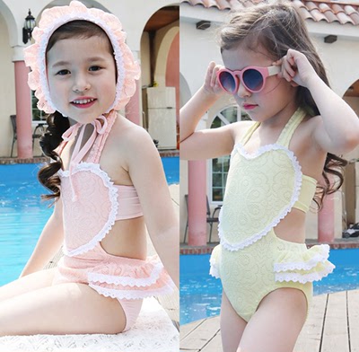韩国泳装女童夏装韩版蕾丝三件套分体式比基尼儿童泳衣连体中大童