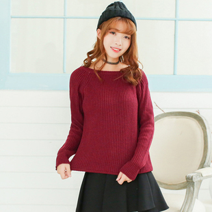 2015女冬季纯色简约加厚韩版宽松长袖套头毛衣
