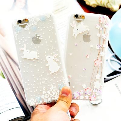 卡通小兔兔iPhone6 6S硅胶手机软壳苹果6plus挂绳外壳可爱小清新