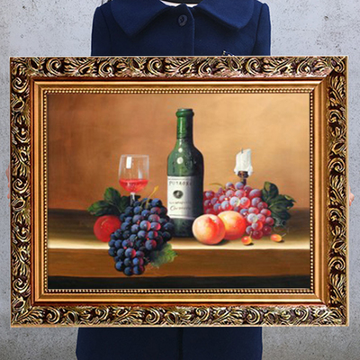欧式餐厅装饰画简欧挂画壁画静物油画饭厅厨房墙画水果葡萄酒瓶