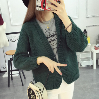 粗线毛衣女开衫短款外套女秋冬季韩版学生女装针织衫新款潮