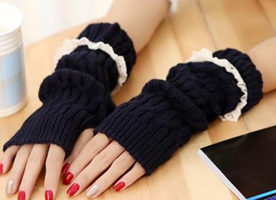 韩版女士秋冬女保暖手套学生电脑打字护手手套半指毛线长款手臂套