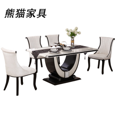 韩式大理石餐桌椅组合 简约现代小户型长方形饭桌餐台