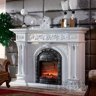 大理石壁炉 欧式石雕壁炉架白色定制装饰柜天然双柱石材壁炉高档
