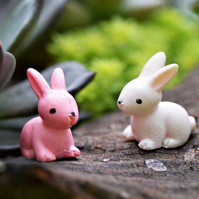 苔藓微景观饰品 多肉植物装饰品 玩偶摆件 粉白小兔子 DIY材料