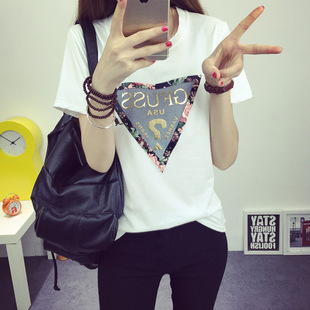 2016夏季韩版女装字母体恤衫圆领纯棉大码短袖T恤女新款宽松上衣