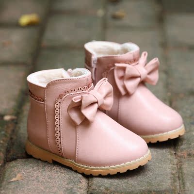 韩版童鞋2015冬季新款儿童靴子 女童蝴蝶结公主棉靴 低筒短靴
