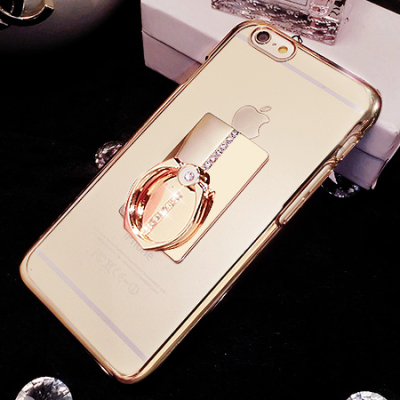 新款iphone6手机壳水钻奢华苹果6plus 5.5保护壳透明电镀指环支架
