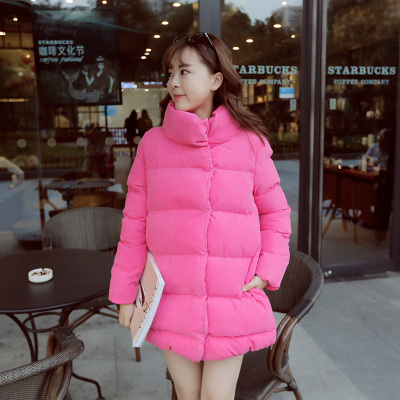 花轮 2015秋冬新款韩版学生立领纯色中长款棉衣外套加厚棉服女