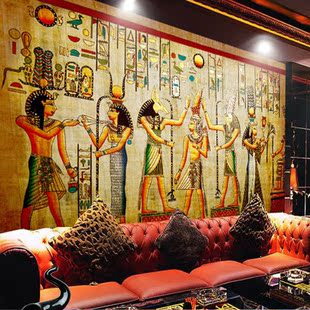 埃及寓意大型壁画商业工装 3D立体KTV酒吧包房欧式背景墙壁纸无纺