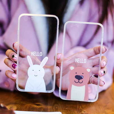 卡通兔子熊苹果iphone6s plus手机壳4.7寸iphone6S透明硅胶壳情侣