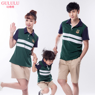 gululu015夏装新款亲子装韩版时尚拼接短袖T恤一家三口全家装B719