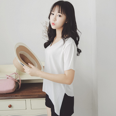 高腰t恤女夏季短款短袖韩版上衣韩国显瘦个性不规则修身百搭衣服