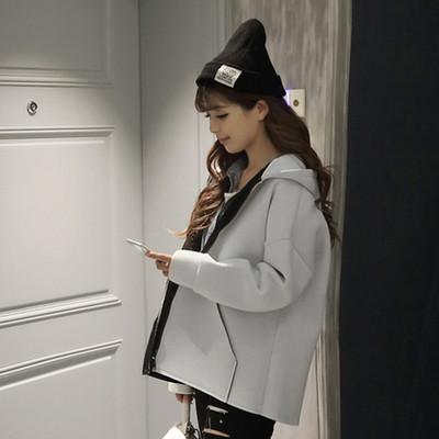 韩版2016春装新款太空棉学生卫衣宽松开衫长袖连帽印花女上衣外套