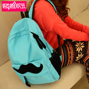 韩版可爱少女大胡子帆布双肩包学院休闲背包3-6年级中小学生书包