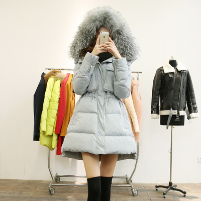 韩国代购2015冬季新款韩版修身 超大貉子毛领加厚羽绒服女中长款