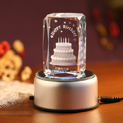 3D水晶DIY生日蛋糕摆件送男女朋友闺蜜同学生日礼品物音乐盒发光