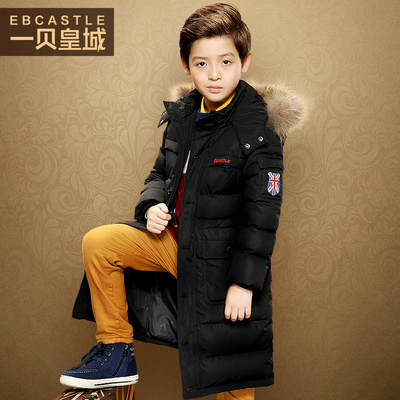 儿童冬装男童羽绒服中大童长款加厚外套2015韩版新款连帽纯色童装
