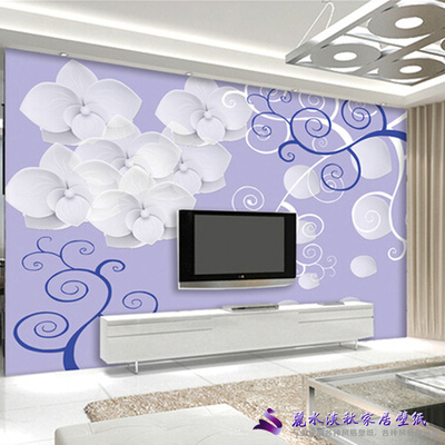 丽水淡秋客厅电视背景墙壁纸壁画无纺布墙纸3D紫色花纹立体墙纸