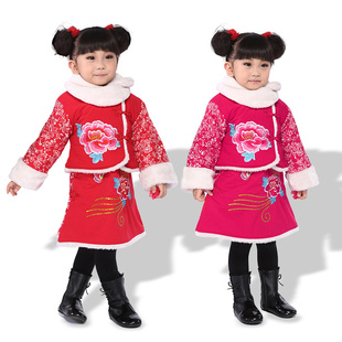 儿童棉旗袍冬季 宝宝棉衣套裙背心裙披肩长袖斗篷女童中式唐装红