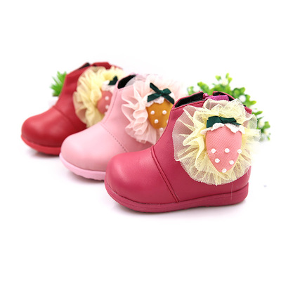 恰爱纳1-2-3岁女童靴子女宝宝学步鞋韩版保暖冬鞋女童棉皮靴