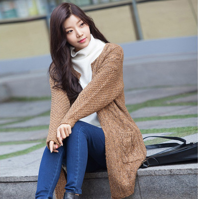 韩国孕妇装秋冬正品代购2015新款韩版外套咖啡色针织开衫 A388