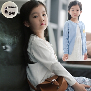 韩国2016秋季新款儿童纯棉开衫女童毛衣纯色针织衫长袖外套薄上衣