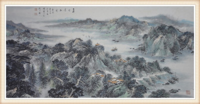 著名画家陇上柳手绘写意山水国画真品四尺横幅春明景和图DSC_0069