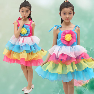 六一新款儿童表演纱裙 彩色亮钻多层蓬蓬蛋糕连衣裙 花童礼服公主
