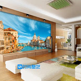 欧式个性时尚客厅卧室风景壁画个性立体建筑3D地中海自粘pvc壁纸