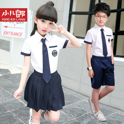 2017夏季新款衬衫中小学班服校服学院风短袖幼儿园园服领带款男女