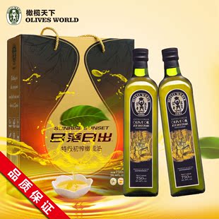 橄榄天下 特级初榨橄榄油750ml*2瓶礼盒装西班牙原装进口食用油