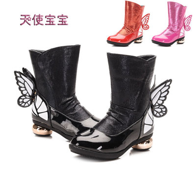 女童靴子2015秋冬款儿童韩版高跟公主靴女学生时尚高筒加绒马丁靴