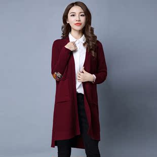 2016秋冬新款女装韩版纯色长袖针织开衫宽松大码中长款毛衣外套女