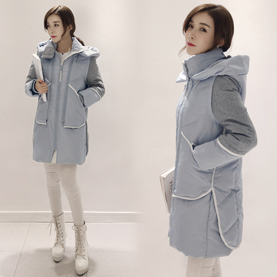 2015冬季新款女式连帽加厚保暖休闲时尚大码韩版中长款羽绒服女装