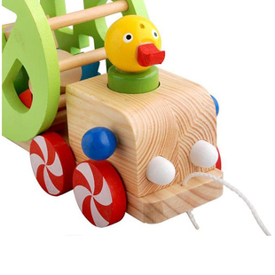 拼装木质拖拉学步车木制小鸭子拖车早教益智玩具婴幼教具形状配对