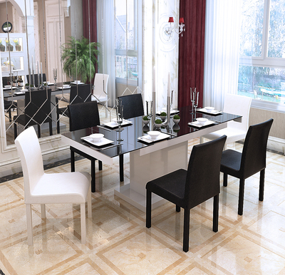 念家家具 简约小户型餐桌家具伸缩功能钢化玻璃 烤漆餐桌椅组合