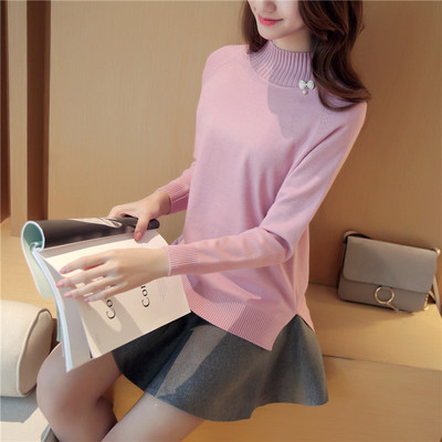 2015冬装新款韩版保暖加厚长袖打底针织衫开叉半高领加厚毛衣女