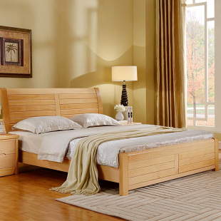 榉木全实木床 双人床 1.8米1.5米榉木床实木床家具高箱儿童床简约
