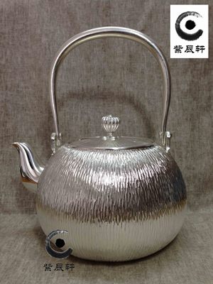 银壶紫辰轩汤沸纯手工精品竖纹高端纯银烧水壶经典日本礼品茶壶