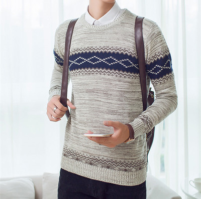 冬装男士青少年针织衫长袖大码圆领韩版套头外套毛衣羊绒衫假两件