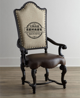美式乡村法式实木雕花高档布艺化妆椅复古做旧餐椅沙发椅定制家具
