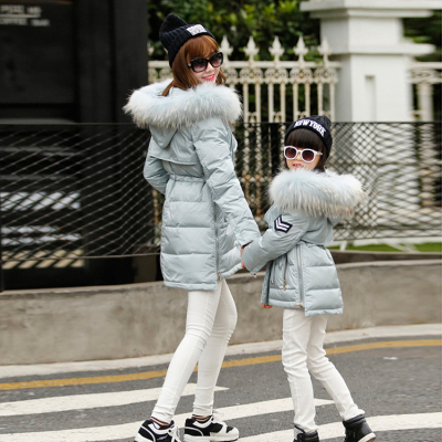 2015冬季新款女装羽绒服女韩版潮修身显瘦收腰亲子装白鸭绒母女装
