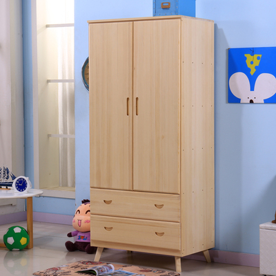 实木衣柜实木环保儿童衣柜松木两门带腿衣柜简易卧室衣橱特价包邮