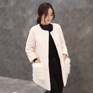 2016冬装新款时尚气质中长款毛呢外套女韩版修身加厚羊羔绒外套潮