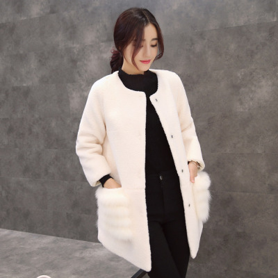 2016冬装新款时尚气质中长款毛呢外套女韩版修身加厚羊羔绒外套潮