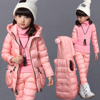 2015新款女童冬装套装加厚三件套韩版中大童保暖棉衣运动休闲卫衣