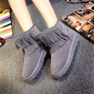 2015冬新款实用棉雪地靴加厚女式保暖磨砂皮圆头低筒纯色流苏靴子